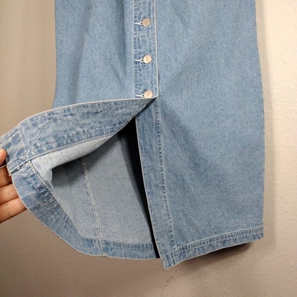 Women's Jean Skirt Size 12 Button Up Denim Vintage Karen Kane Trendy Skirts - Picture 7 of 10